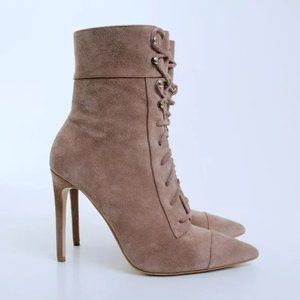 Jeffrey Campbell Elphaba Suede Taupe Lace Up Boots